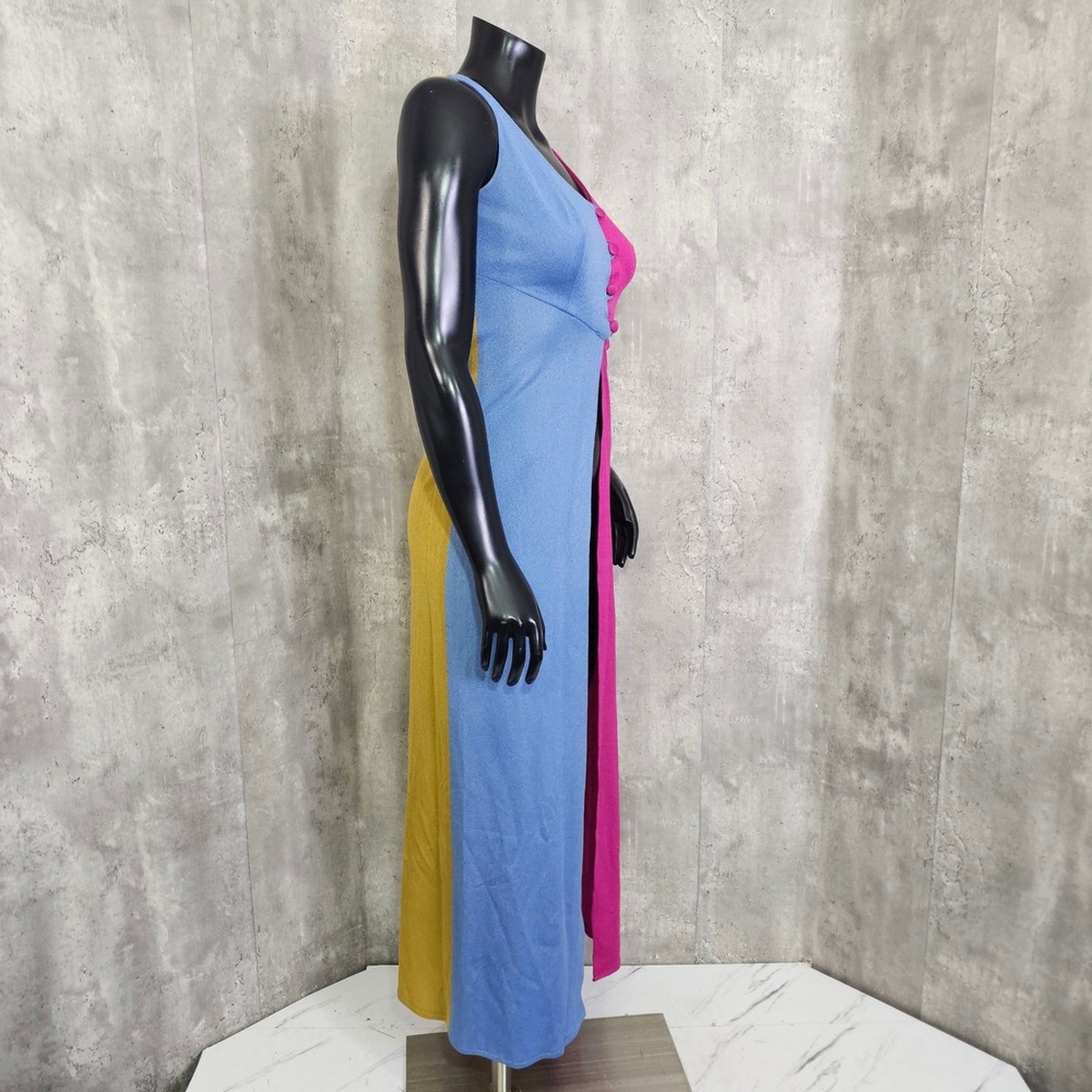 Vintage 70s ESTIVO Colorblock Maxi Duster Vest Open Front Mod Disco Hostess S - Picture 5 of 7